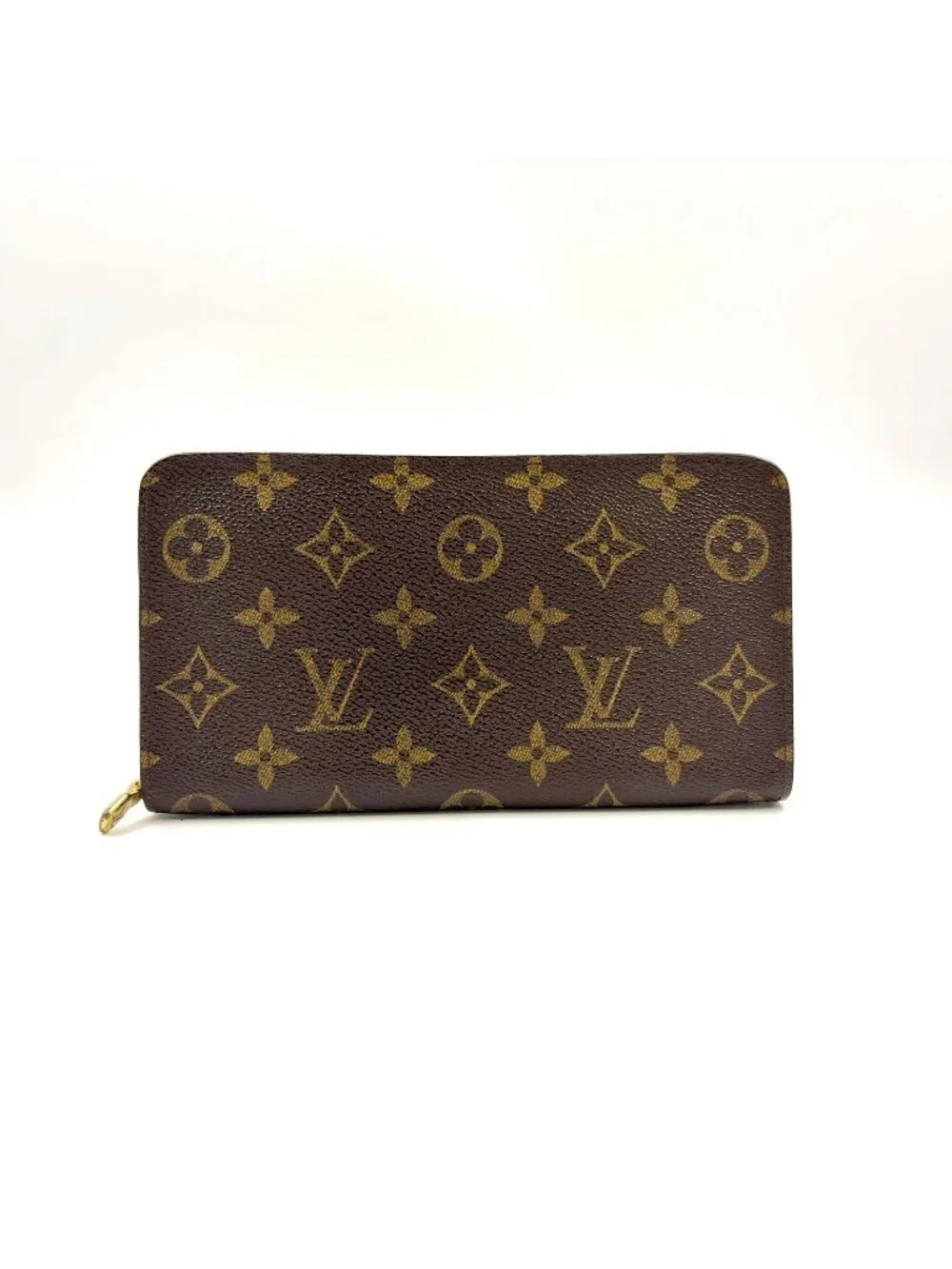 Louis Vuitton Porto Monnaie Zip Monogram Leather Brown Round Zippy Wallet Gold